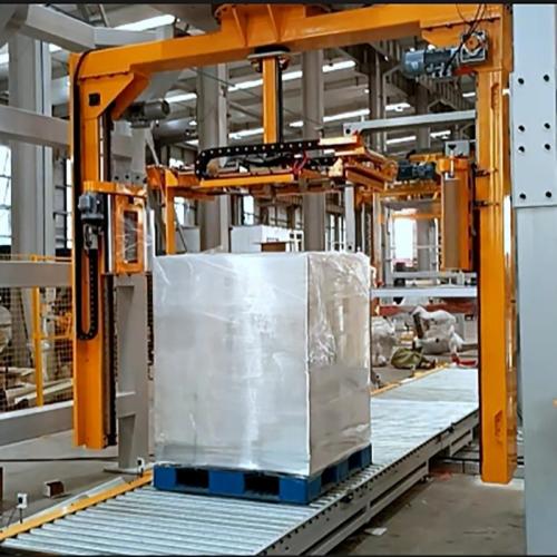 Gantry type assembly line through-type fully automatic cantilever rotary pallet wrapping machine